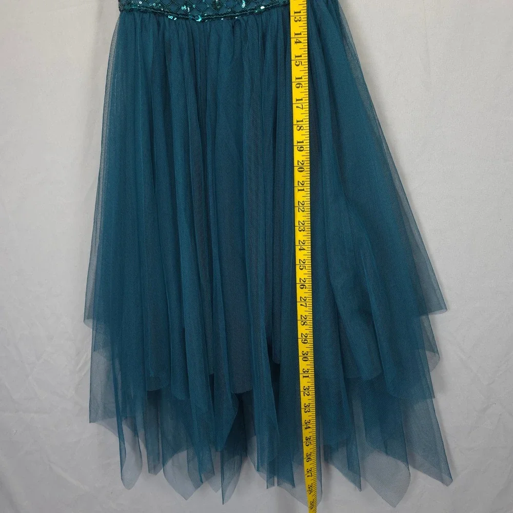 Lilt Teal Sequin Tulle Dress Girls 8 Handkerchief Hem Sleeveless Party‎ Festive
